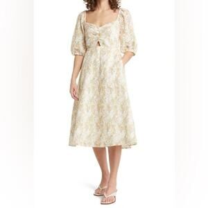 Chelsea28 Floral Eyelet Dress In White- Yellow Floral Women’s Sz M